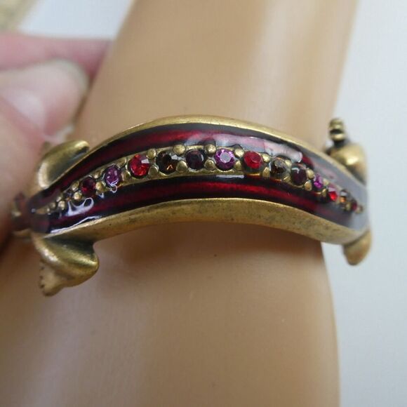 Chico's Lizard Enamel Rhinestone Clamper Cuff Bracelet Sparkly Hinged Figural - Picture 2 of 6